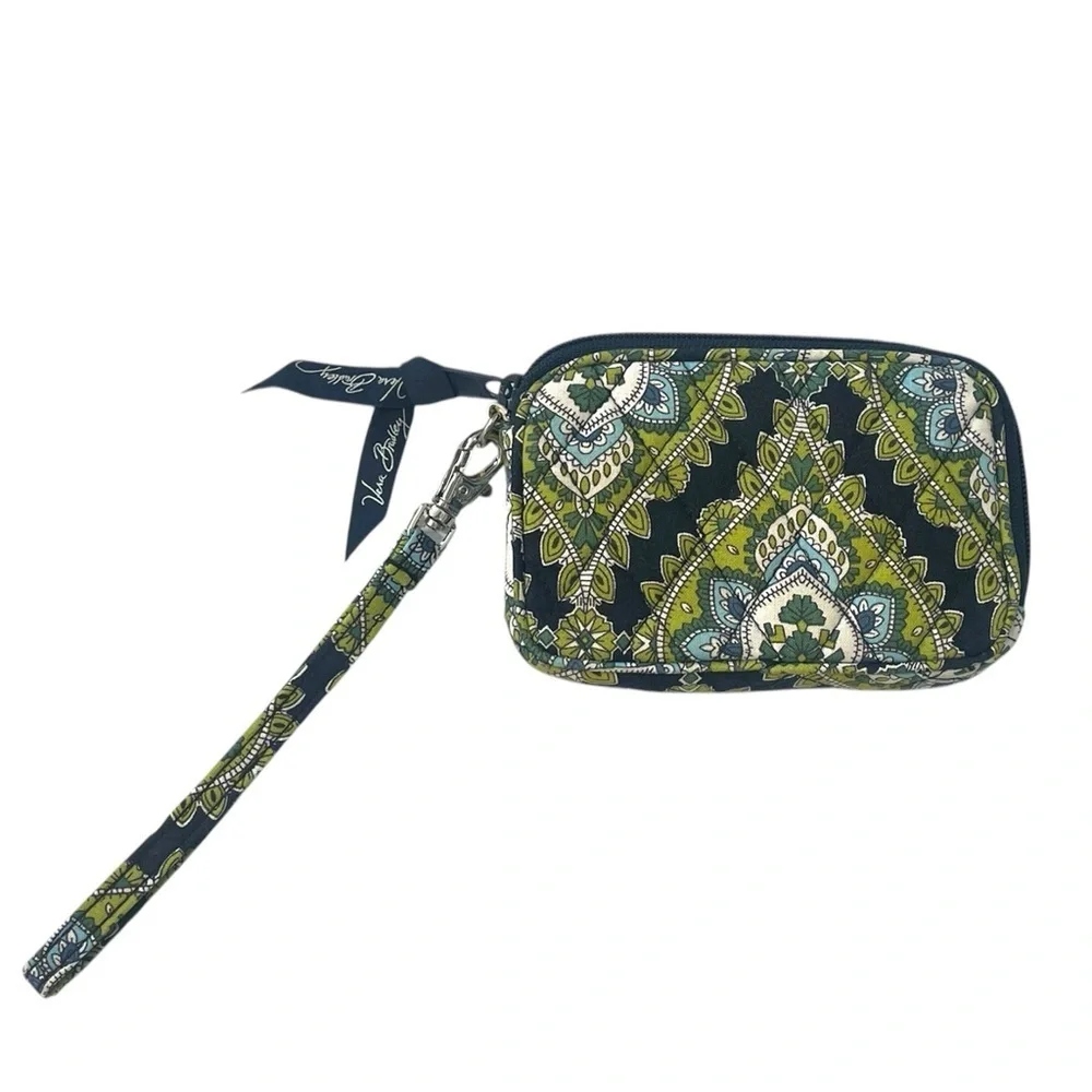 Vera Bradley Green and Blue Floral Quilted Wristlet